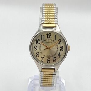 Timex Carriage Women's Watch 30mm Silver Gold Tone Stretch Band New Battery 6.5"